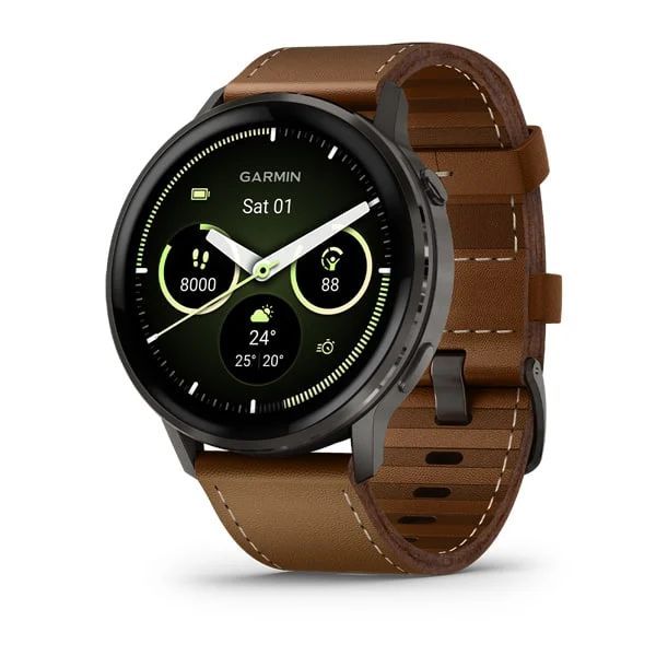 Garmin Venu 4 45mm Slate with Brown Leather Band Garmin Venu 4 45mm Slate with Brown Leather Band