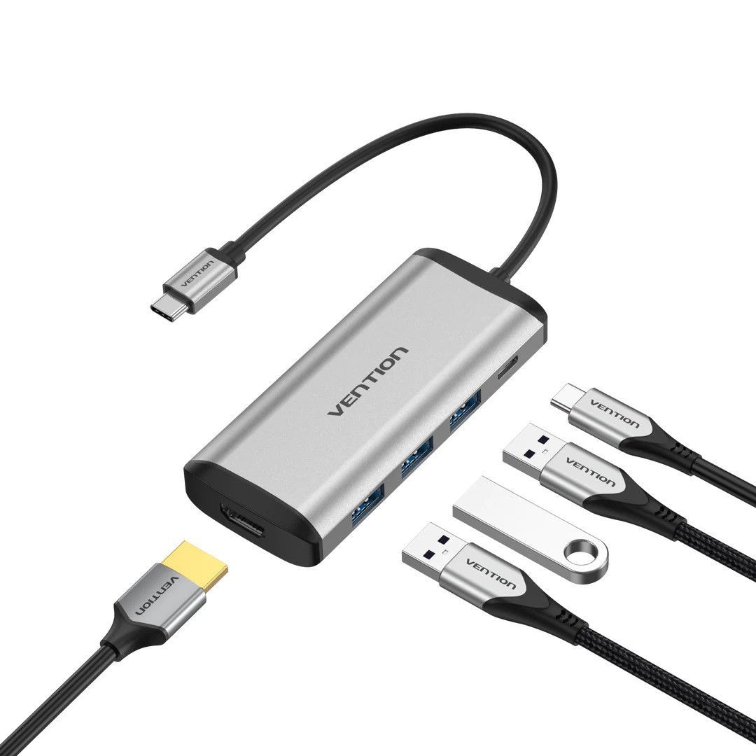 Vention 5-in-1 USB-C Docking Station Silver/Black Vention 5-in-1 USB-C Docking Station Silver/Black