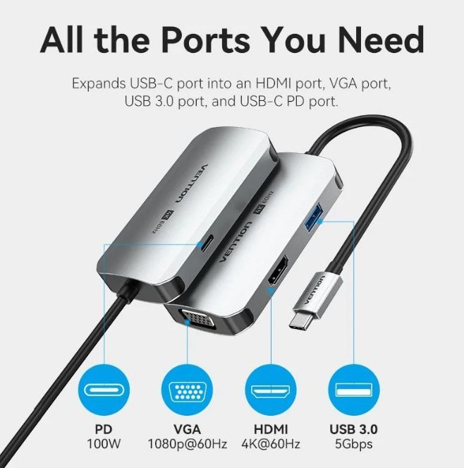 Vention 4-in-1 USB-C Docking Station Silver Vention 4-in-1 USB-C Docking Station Silver
