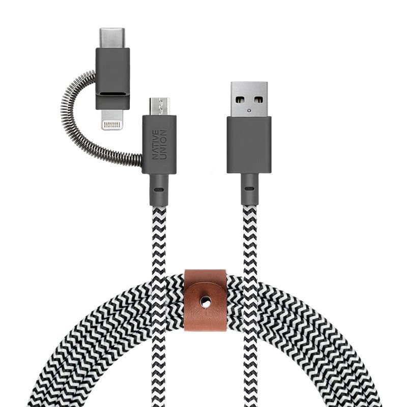 Native Union Belt Cable Universal USB-A to USB-C, Micro USB, Lightning 2m Zebra Native Union Belt Cable Universal USB-A to USB-C, Micro USB, Lightning 2m Zebra