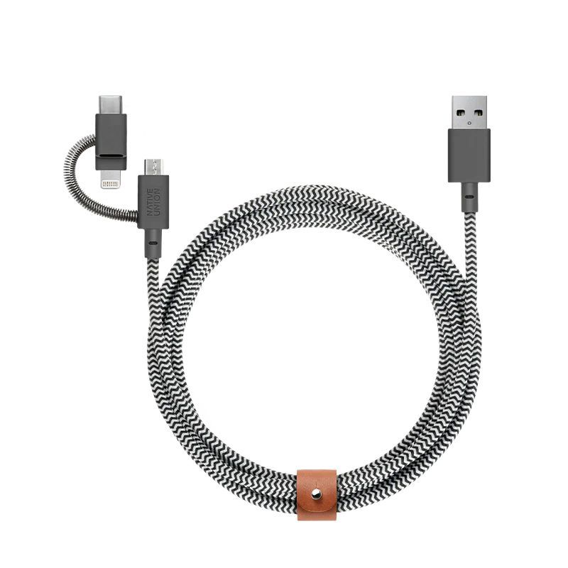Native Union Belt Cable Universal USB-A to USB-C, Micro USB, Lightning 2m Zebra Native Union Belt Cable Universal USB-A to USB-C, Micro USB, Lightning 2m Zebra