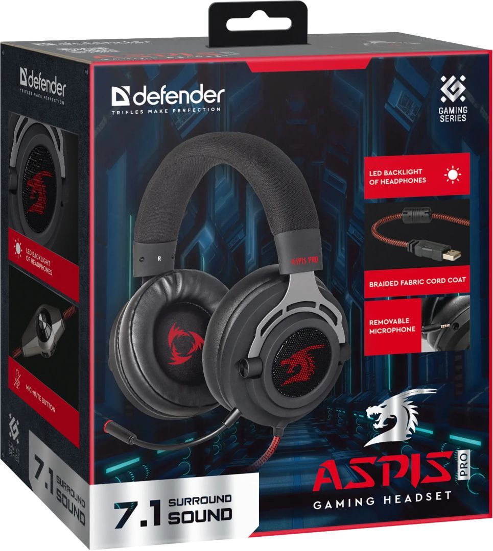 Defender Aspis Pro Virtual 7.1 Gaming Headset Black