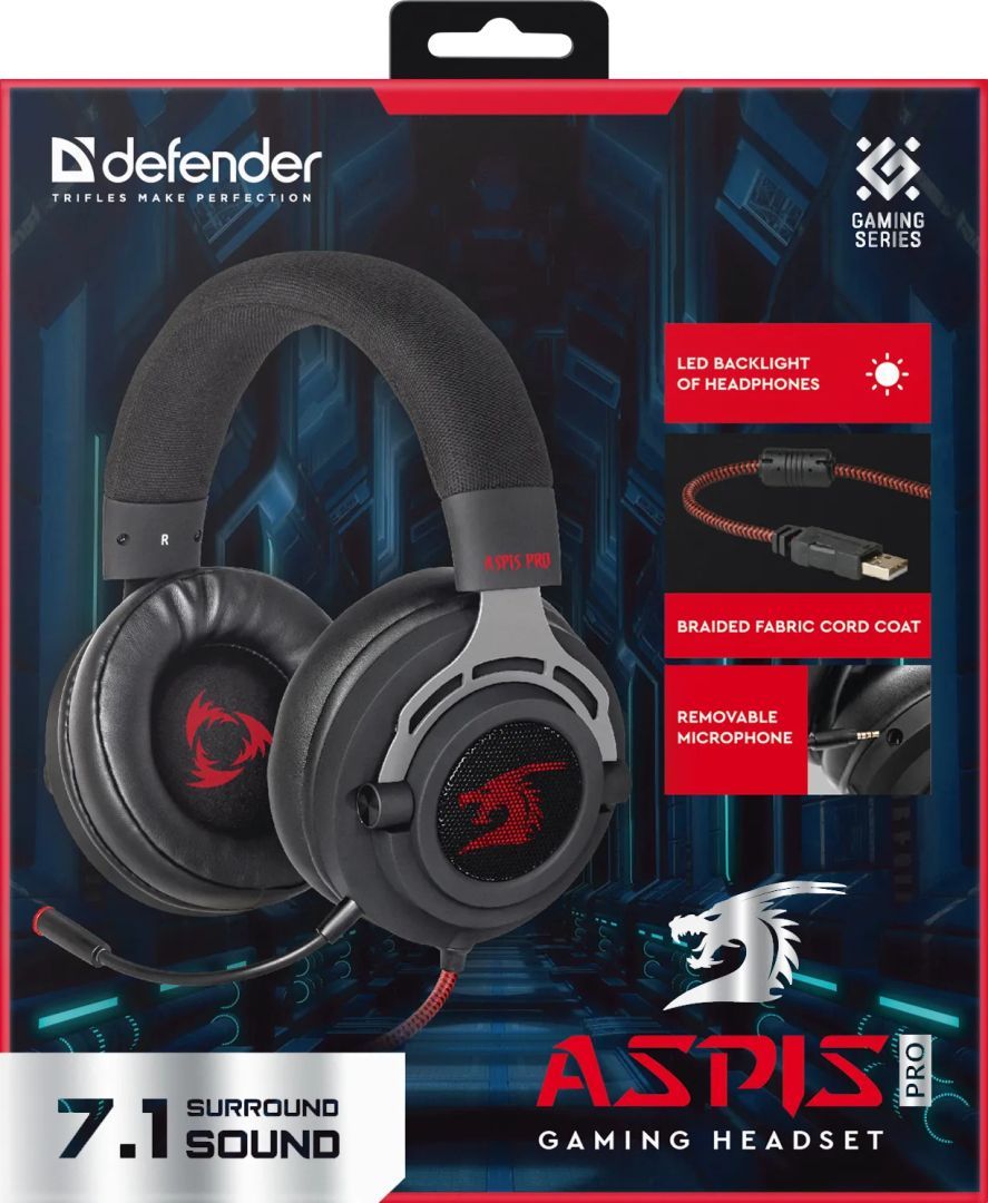 Defender Aspis Pro Virtual 7.1 Gaming Headset Black
