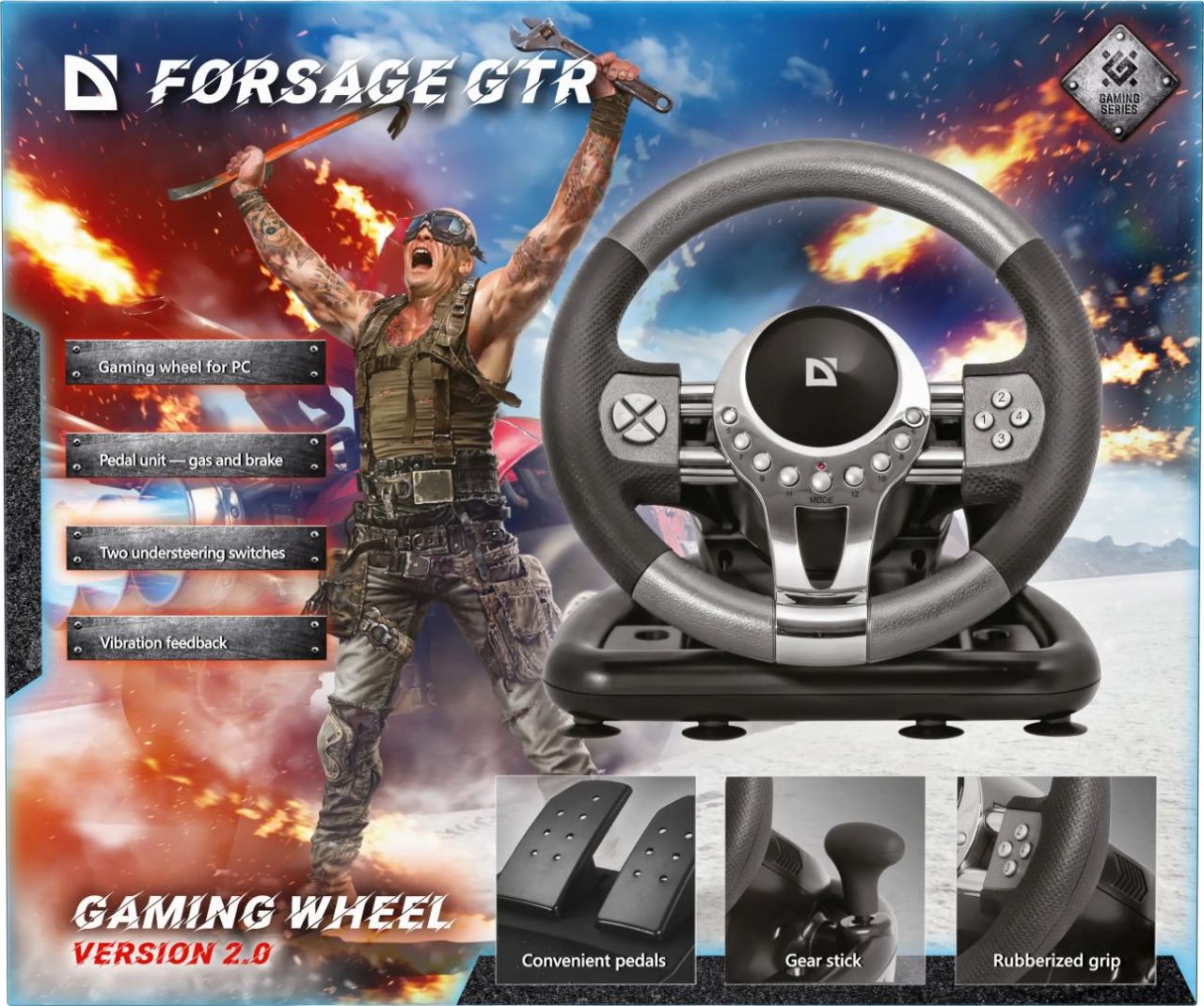 Defender Forsage GTR USB Kormány Black/Silver Defender Forsage GTR USB Kormány Black/Silver