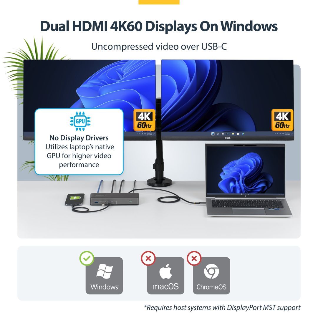 Startech Dual-Monitor USB-C Docking Station Space Gray Startech Dual-Monitor USB-C Docking Station Space Gray
