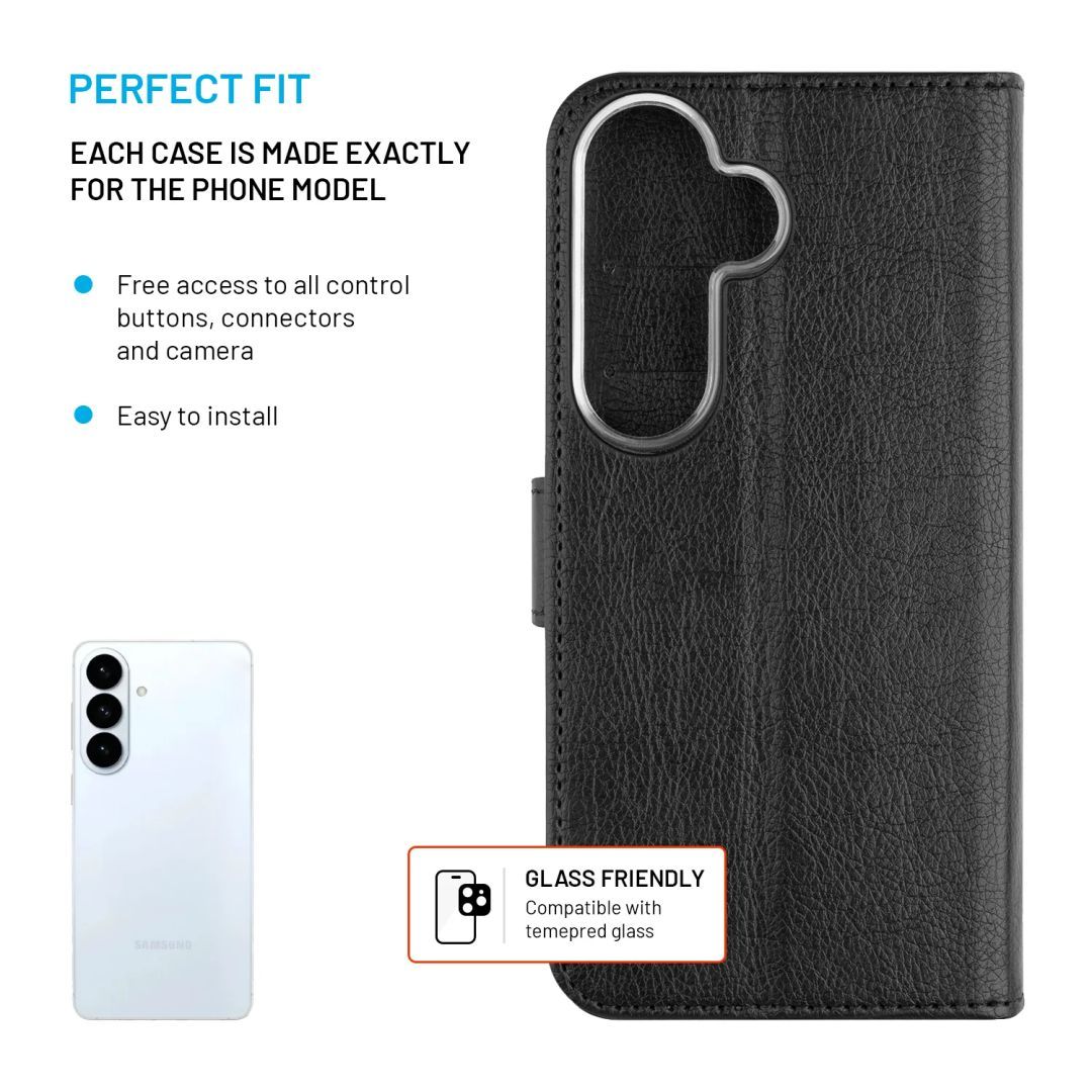 FIXED Opus oldalra nyíló telefontok Samsung Galaxy S26 készülékhez, fekete