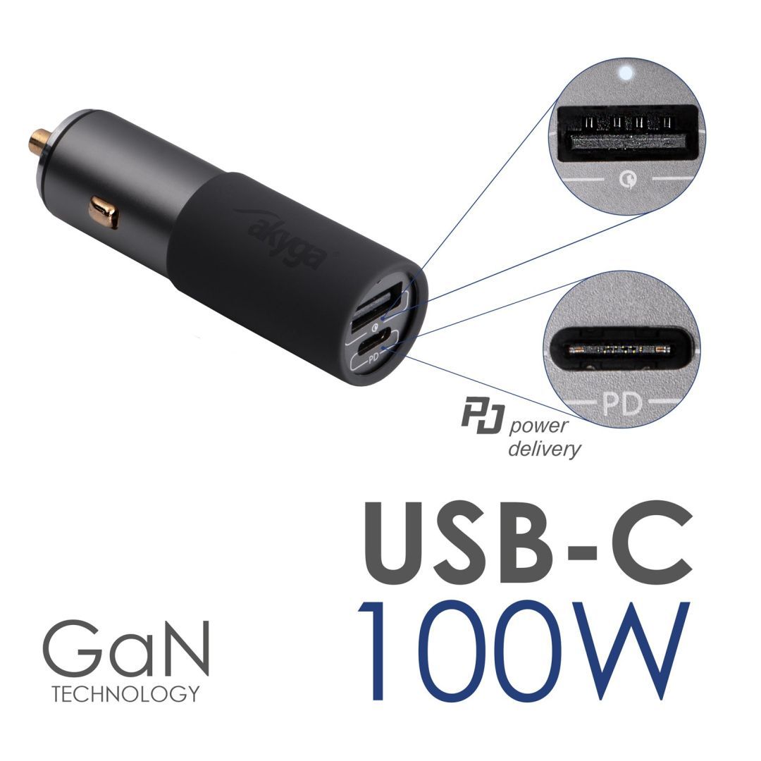 Akyga AK-CH-26 100W USB Car Quick Charge 3.0 GaN Grey Akyga AK-CH-26 100W USB Car Quick Charge 3.0 GaN Grey