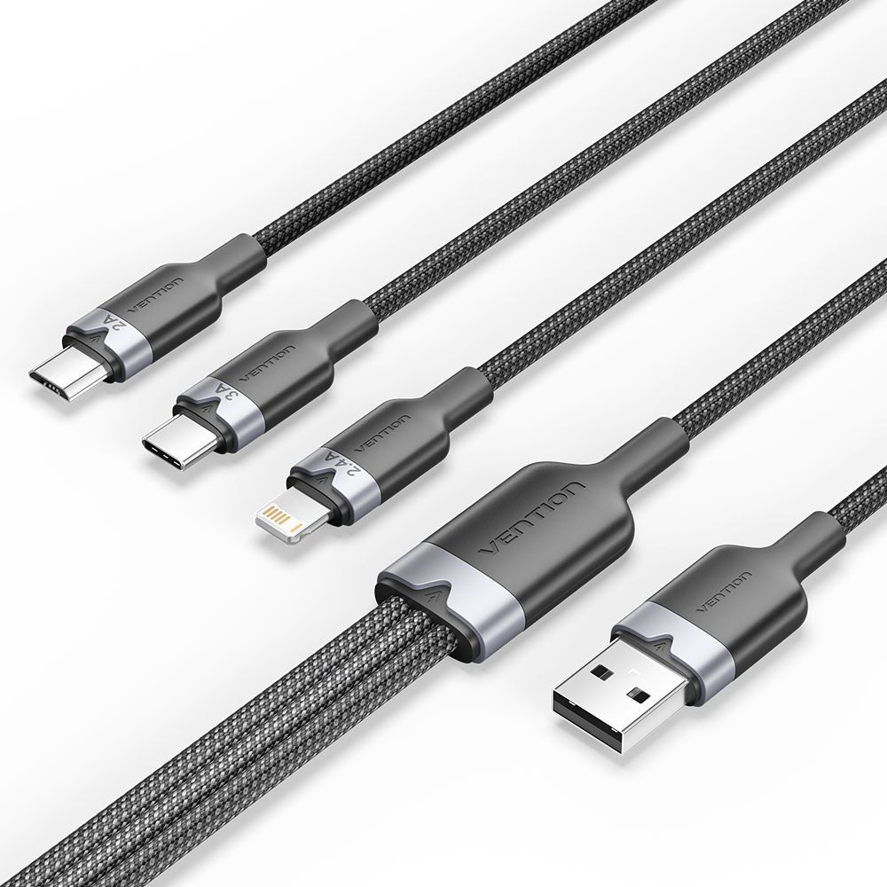 Vention USB 2.0 A to USB-C/Lightning/Micro USB-B Cable 1,5m Black