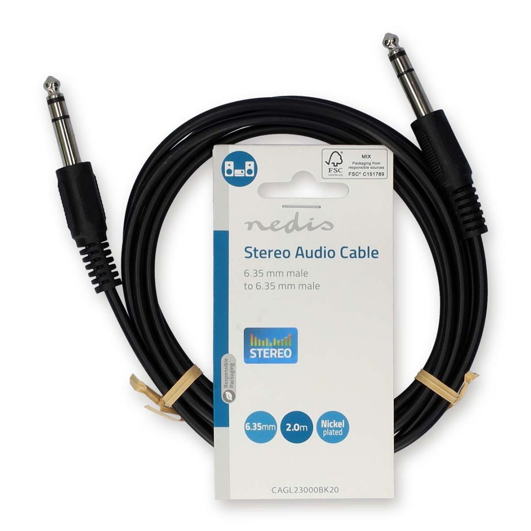 Nedis 6.35 mm Male to 6.35 mm Male Stereo Audio Cable 2m Black Nedis 6.35 mm Male to 6.35 mm Male Stereo Audio Cable 2m Black