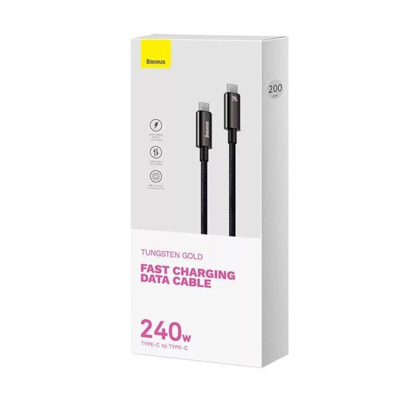 Baseus Tungsten Gold USB-C - USB-C 240W Cable 2m Black Baseus Tungsten Gold USB-C - USB-C 240W Cable 2m Black