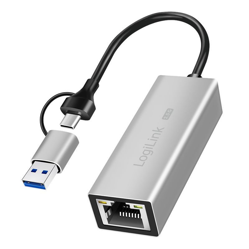 Logilink USB-A/-C to 2,5G Ethernet adapter Grey Logilink USB-A/-C to 2,5G Ethernet adapter Grey