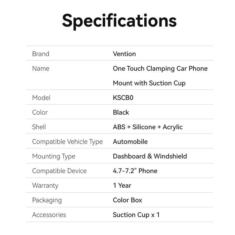 Vention KSCB0 Car Holder Black Vention KSCB0 Car Holder Black