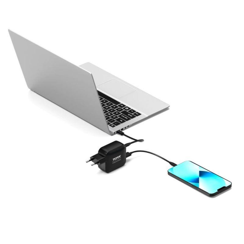 Port Designs GaN2 PD 100W Wall Charger with 2M USB-C cable Black