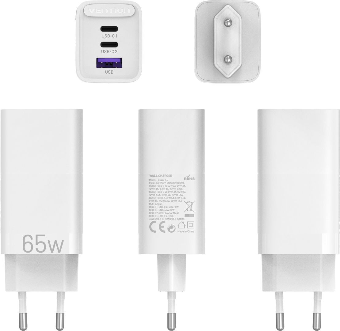 Vention 3-Port USB Charger White