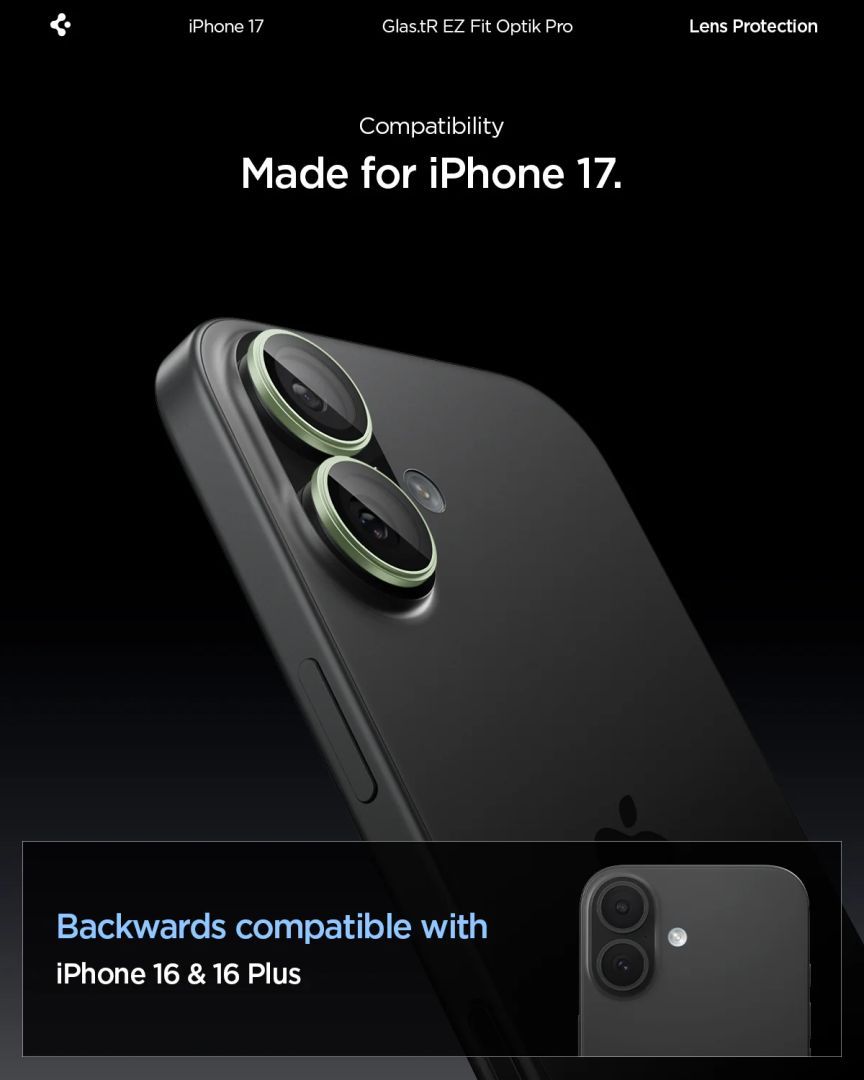 Spigen Glass tR EZ Fit Optik Pro for iPhone 17 2Pack Green Spigen Glass tR EZ Fit Optik Pro for iPhone 17 2Pack Green