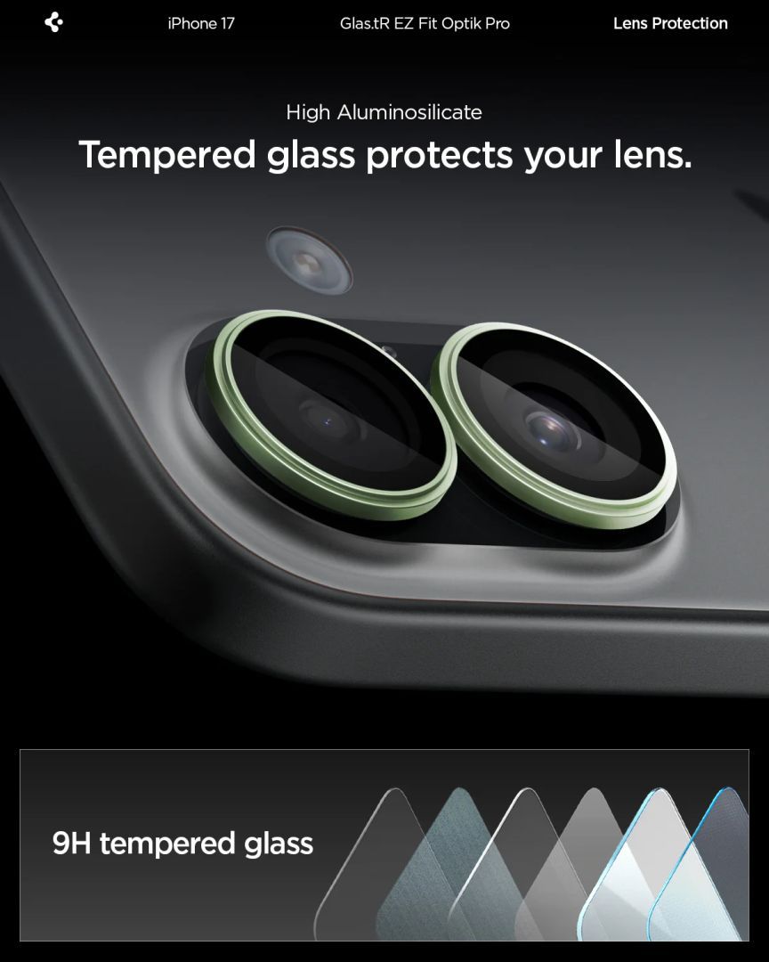 Spigen Glass tR EZ Fit Optik Pro for iPhone 17 2Pack Green Spigen Glass tR EZ Fit Optik Pro for iPhone 17 2Pack Green