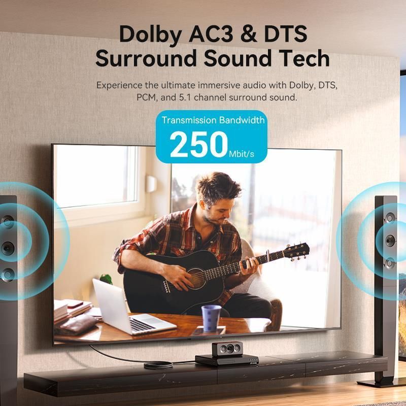 Vention Toslink optical audio cable braided 5m Green Copper