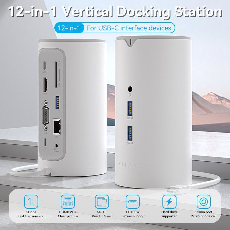 Vention 12-in-1 USB-C Docking Station White