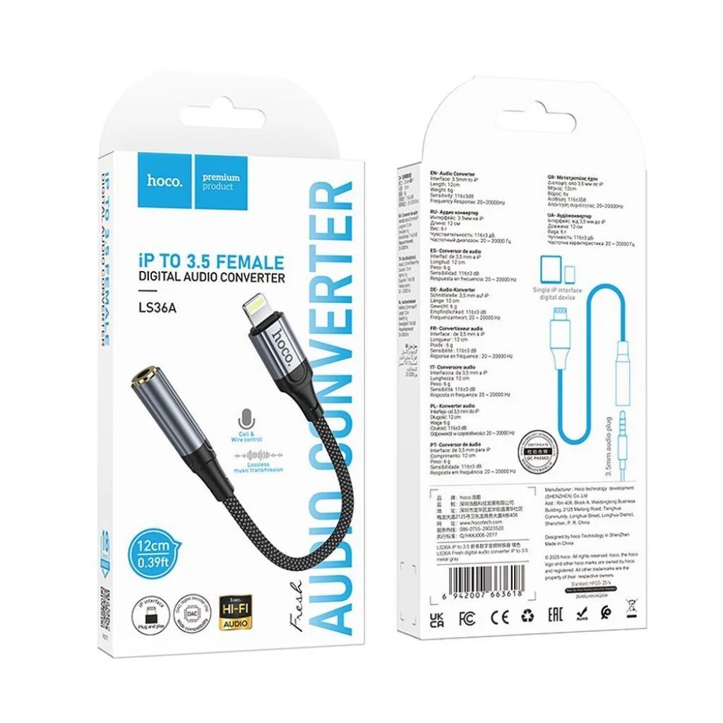 Hoco LS36A Lightning - 3,5mm jack Audio adapter Black Hoco LS36A Lightning - 3,5mm jack Audio adapter Black