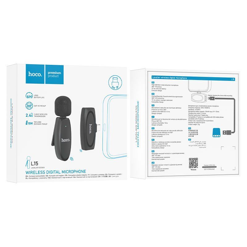 Hoco L15 Crystal Wireless microphone Black Hoco L15 Crystal Wireless microphone Black