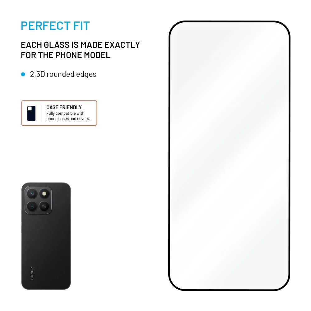 FIXED teljes képernyőt védő 2,5D edzett üveg Honor X8c készülékhez, fekete