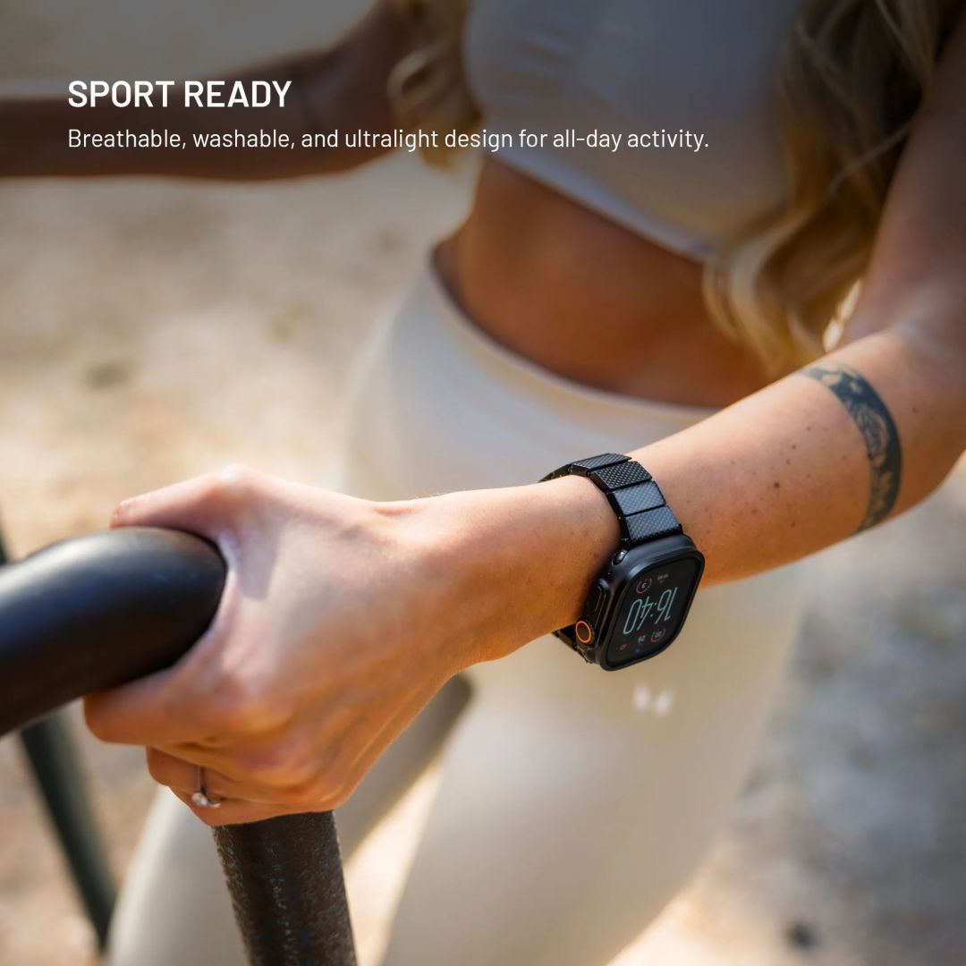 FIXED Műbőr szíj Apple Watch 44/45/46/49mm okosórához, fekete