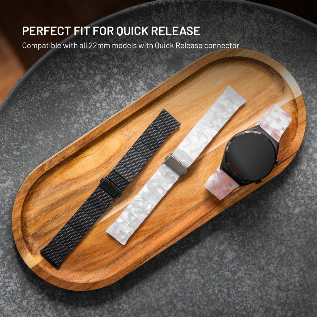 FIXED Műbőr szíj Quick Release 22mm okosórához, fekete