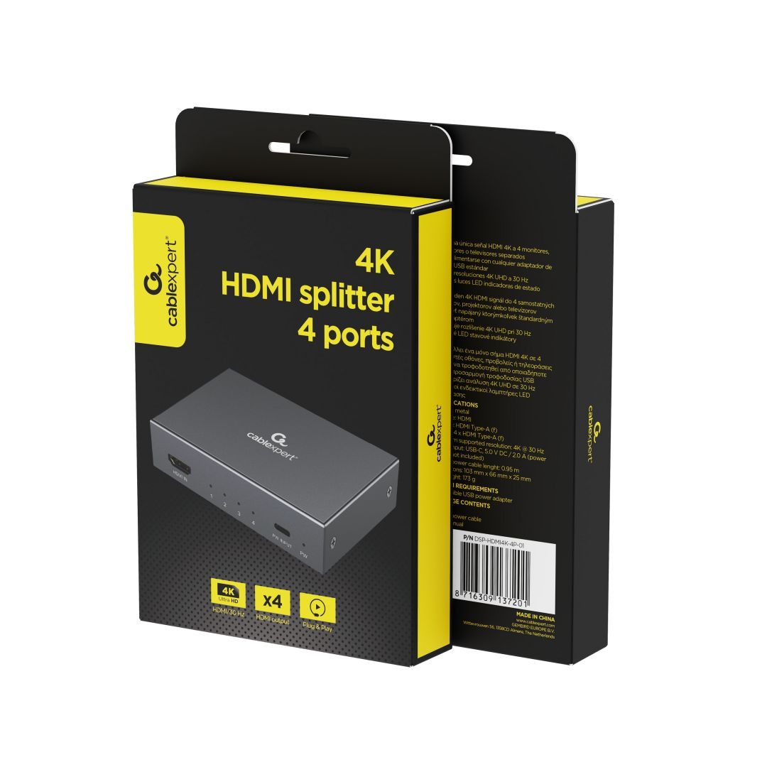Gembird 4-ports 4K HDMI Splitter Black
