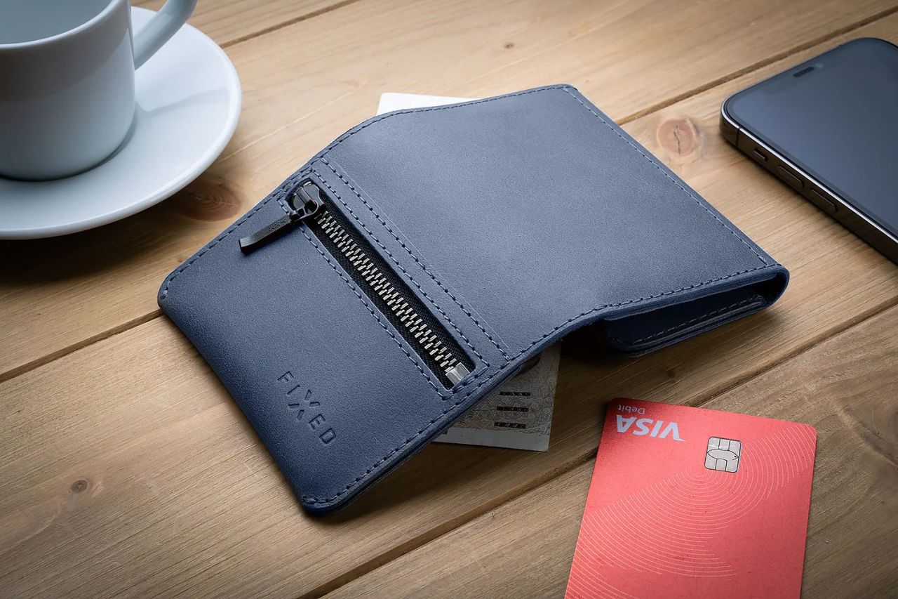FIXED Bőr pénztárca valódi marhabőrből, kék