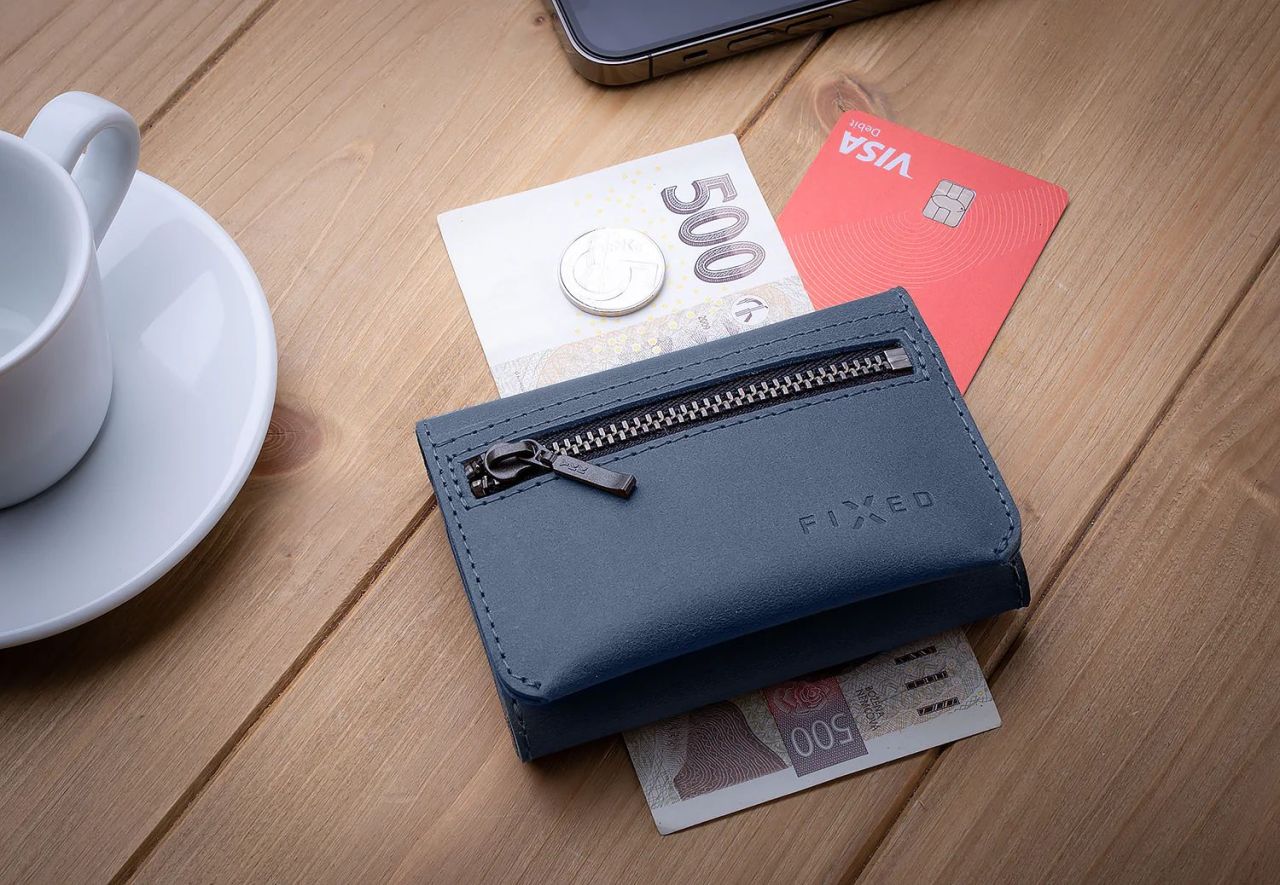 FIXED Bőr pénztárca valódi marhabőrből, kék