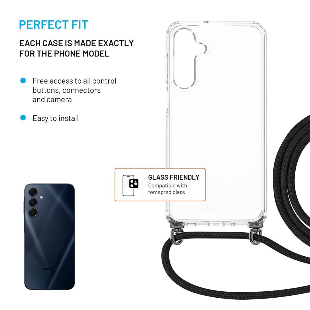 FIXED Pure Neck nyakbaakasztós telefontok Samsung Galaxy A16 4G/5G készülékhez, fekete