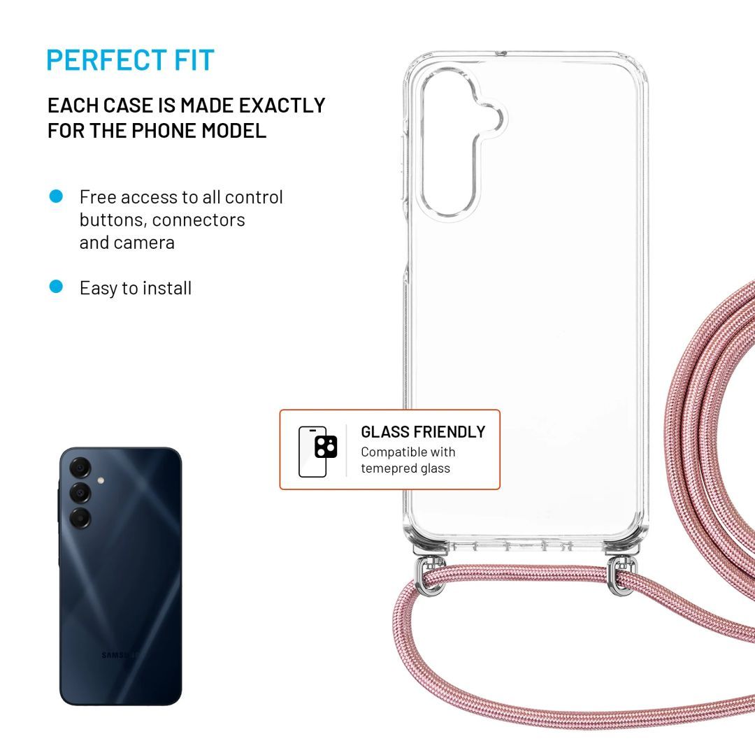 FIXED Pure Neck nyakbaakasztós telefontok Samsung Galaxy A16 4G/5G készülékhez, rózsaszín