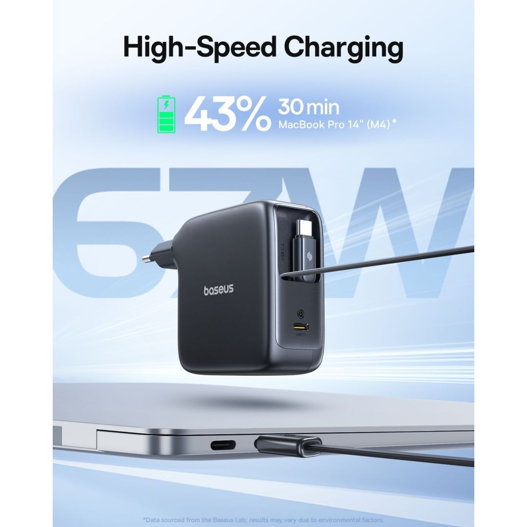 Baseus EnerCore CJ21 Charger Retractable 3C 67W EU Black