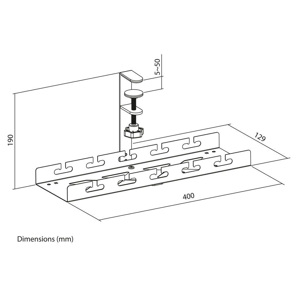 ACT Under-desk cable management tray with clamp mount 40cm Black ACT Under-desk cable management tray with clamp mount 40cm Black