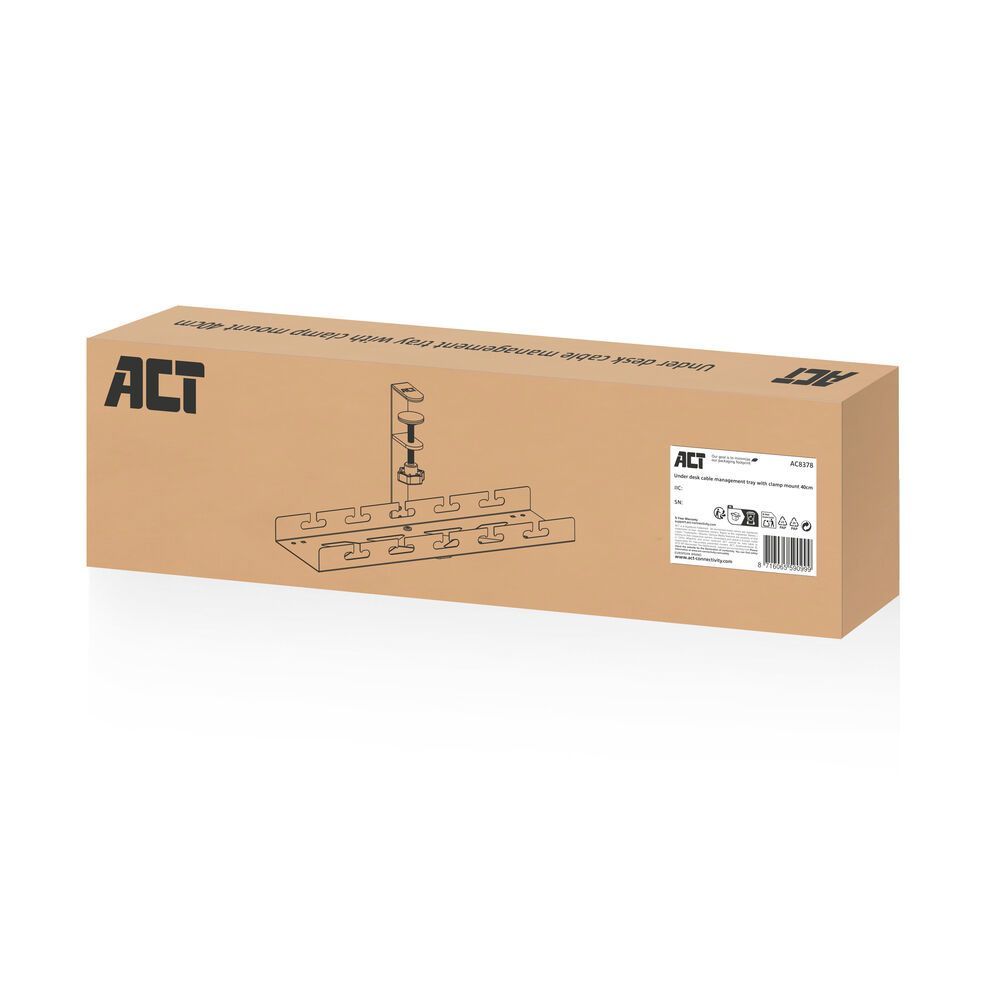 ACT Under-desk cable management tray with clamp mount 40cm Black ACT Under-desk cable management tray with clamp mount 40cm Black