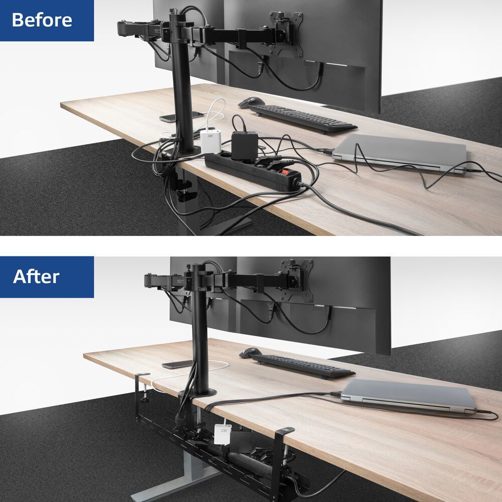 ACT Under-desk extendable cable management tray with clamp mount 43 - 72cm Black ACT Under-desk extendable cable management tray with clamp mount 43 - 72cm Black