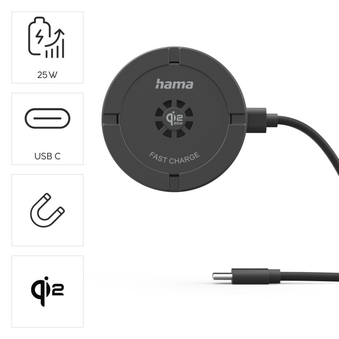 Hama Wireless Qi2 25W Charger Black
