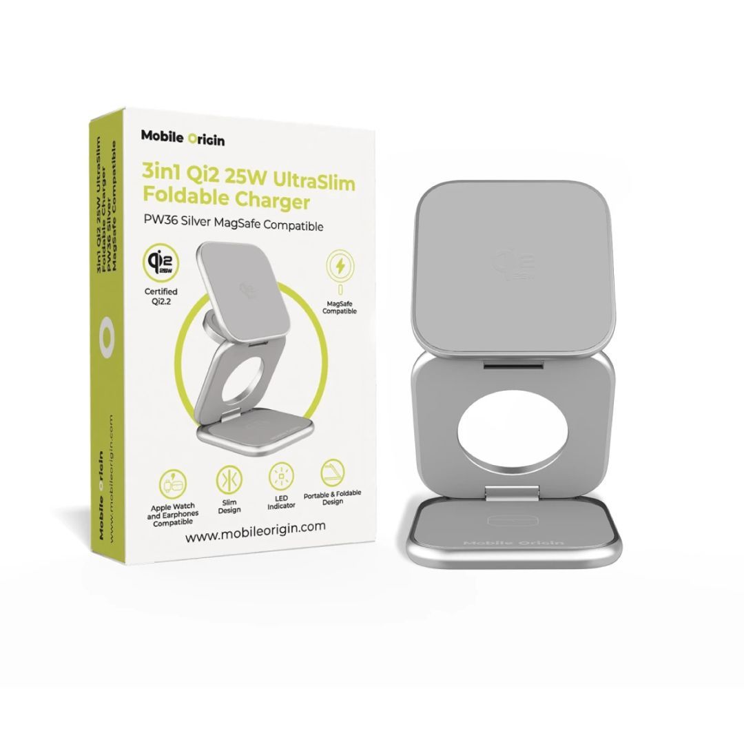 Mobile Origin PW36 3in1 Qi2 25W UltraSlim Foldable Charger Silver