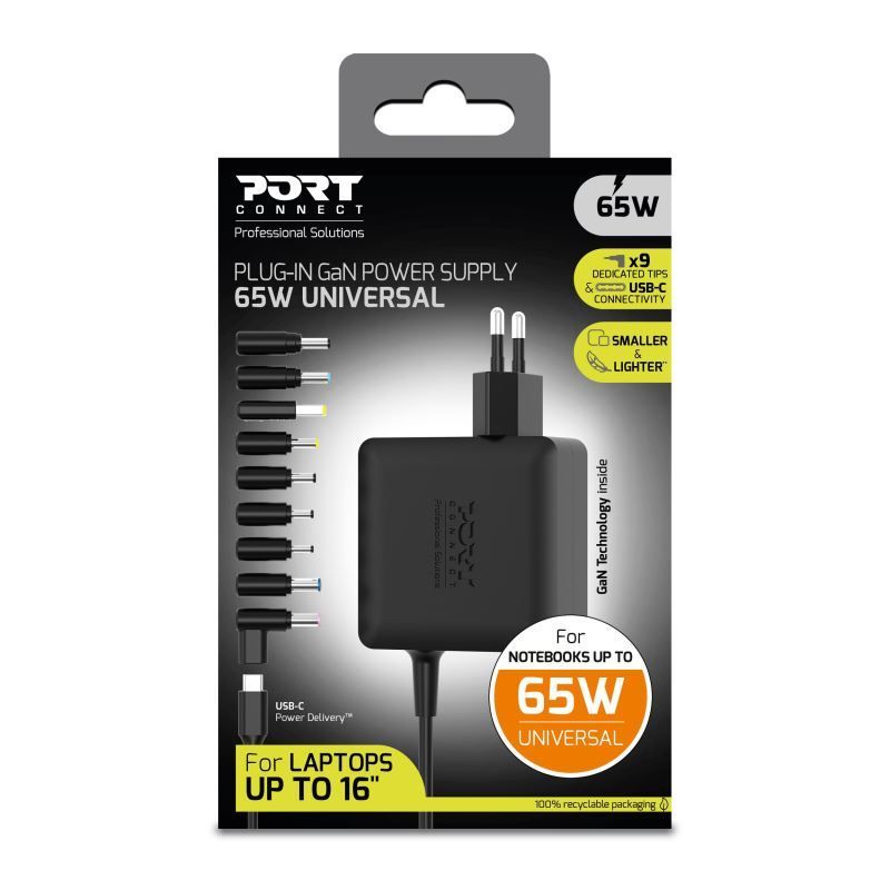 Port Designs 904065UWEU 5-20V / 3,25A 65W univerzális hálózati notebook töltő