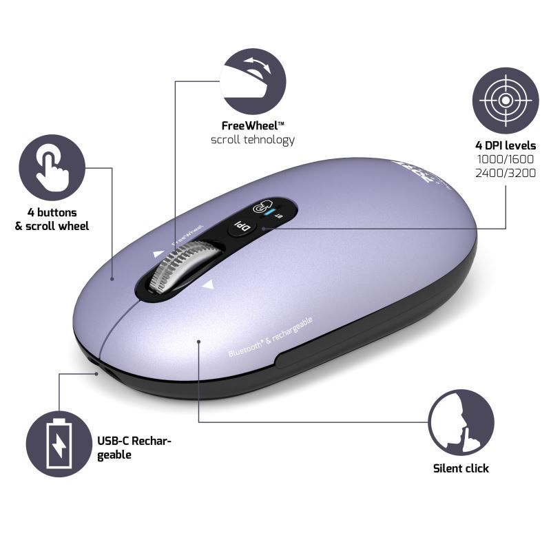 Port Designs Pure MAC Wireless Bluetooth Mouse Lavender