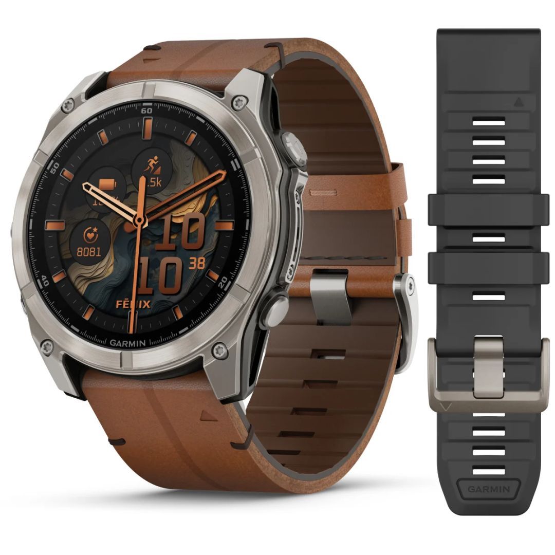 Garmin fenix 8 51mm AMOLED Sapphire, Titanium with Chestnut Leather Band Garmin fenix 8 51mm AMOLED Sapphire, Titanium with Chestnut Leather Band