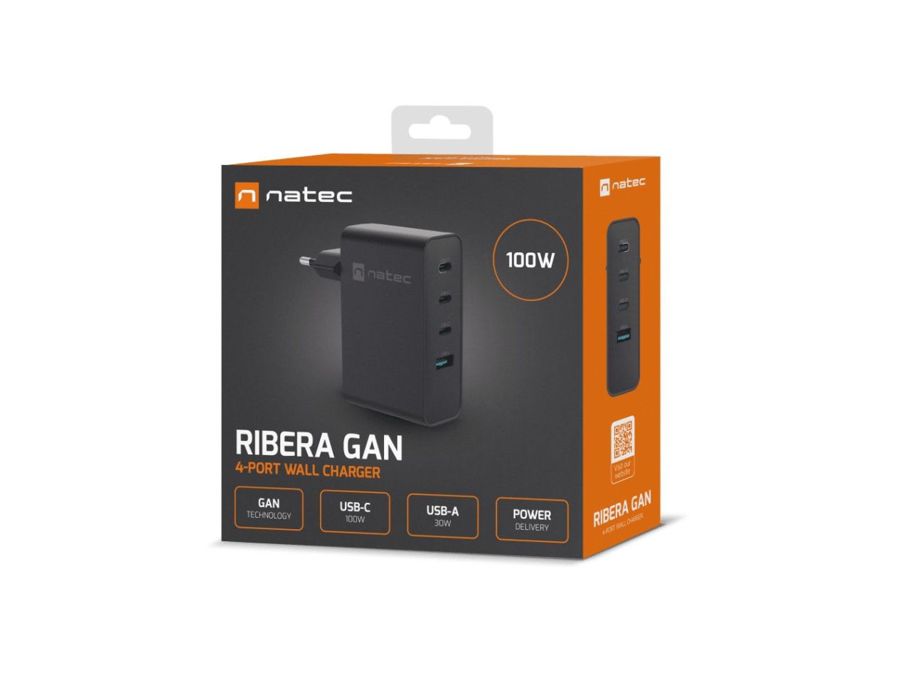 natec Ribera Gan 4-port Wall Charger Black natec Ribera Gan 4-port Wall Charger Black