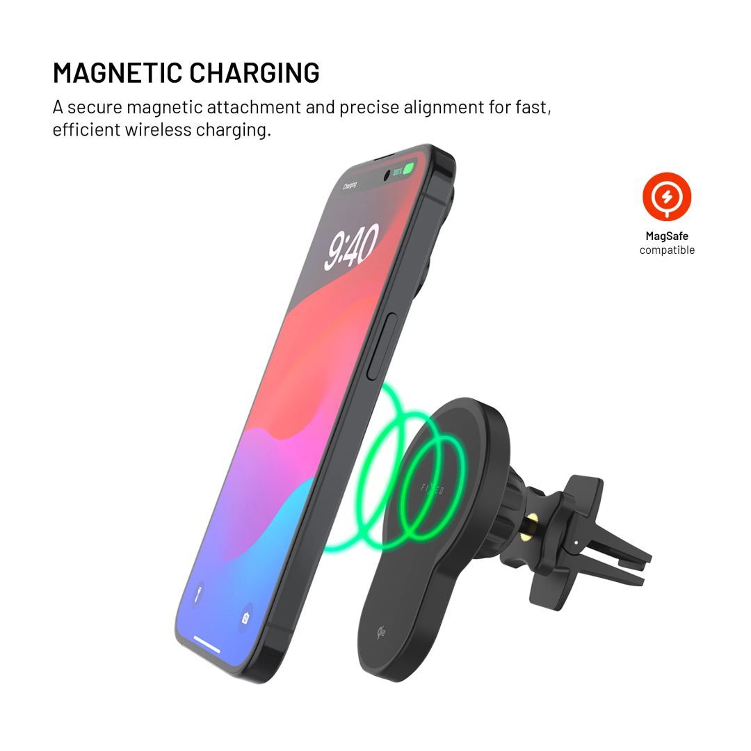 FIXED MagClick 2 autós tartó wireless töltővel 15W, fekete
