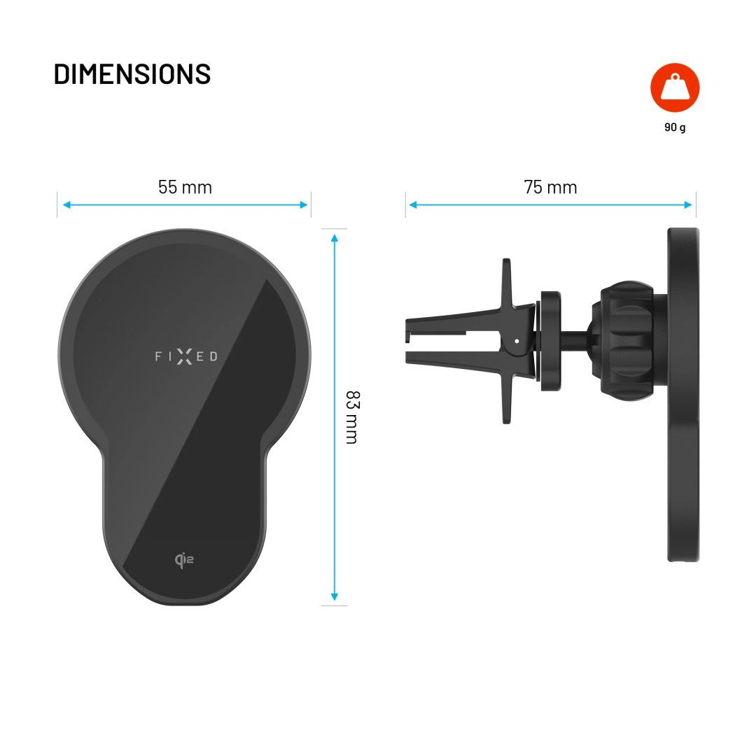 FIXED MagClick 2 autós tartó wireless töltővel 15W, fekete