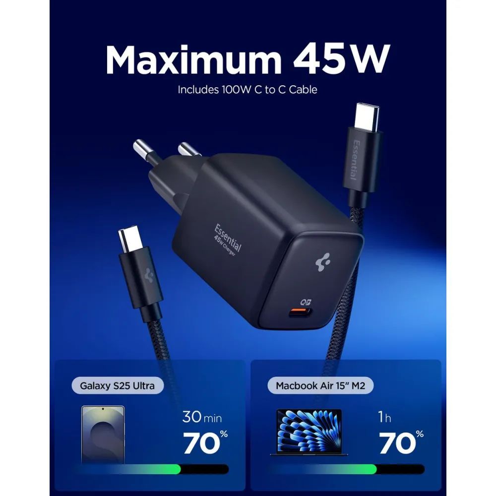 Spigen Essential 45W Wall Charger Black Spigen Essential 45W Wall Charger Black