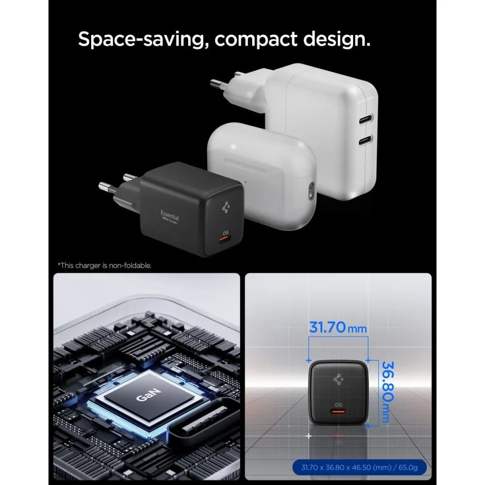 Spigen Essential 45W Wall Charger Black Spigen Essential 45W Wall Charger Black