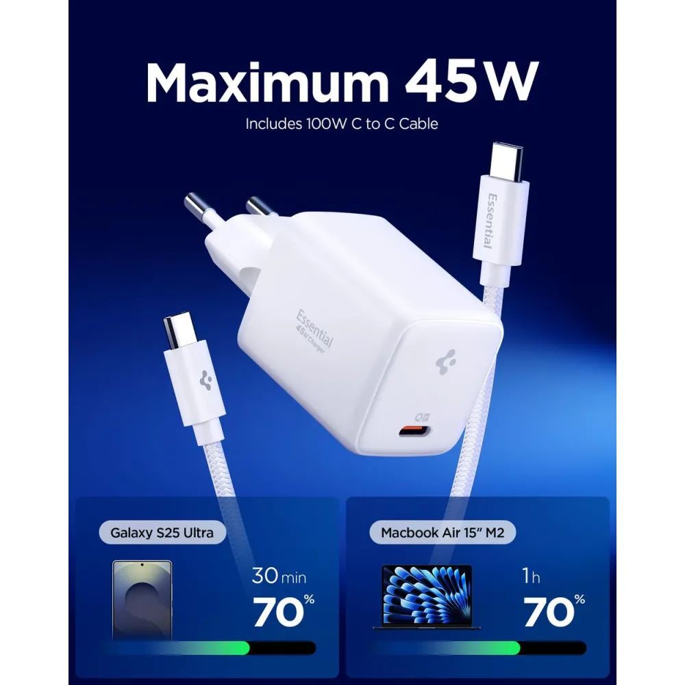 Spigen Essential 45W Wall Charger White Spigen Essential 45W Wall Charger White
