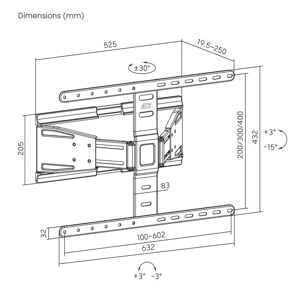 ACT Full motion TV Wall Mount ultra slim 43"-90" Black ACT Full motion TV Wall Mount ultra slim 43"-90" Black