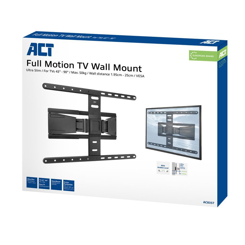 ACT Full motion TV Wall Mount ultra slim 43"-90" Black ACT Full motion TV Wall Mount ultra slim 43"-90" Black