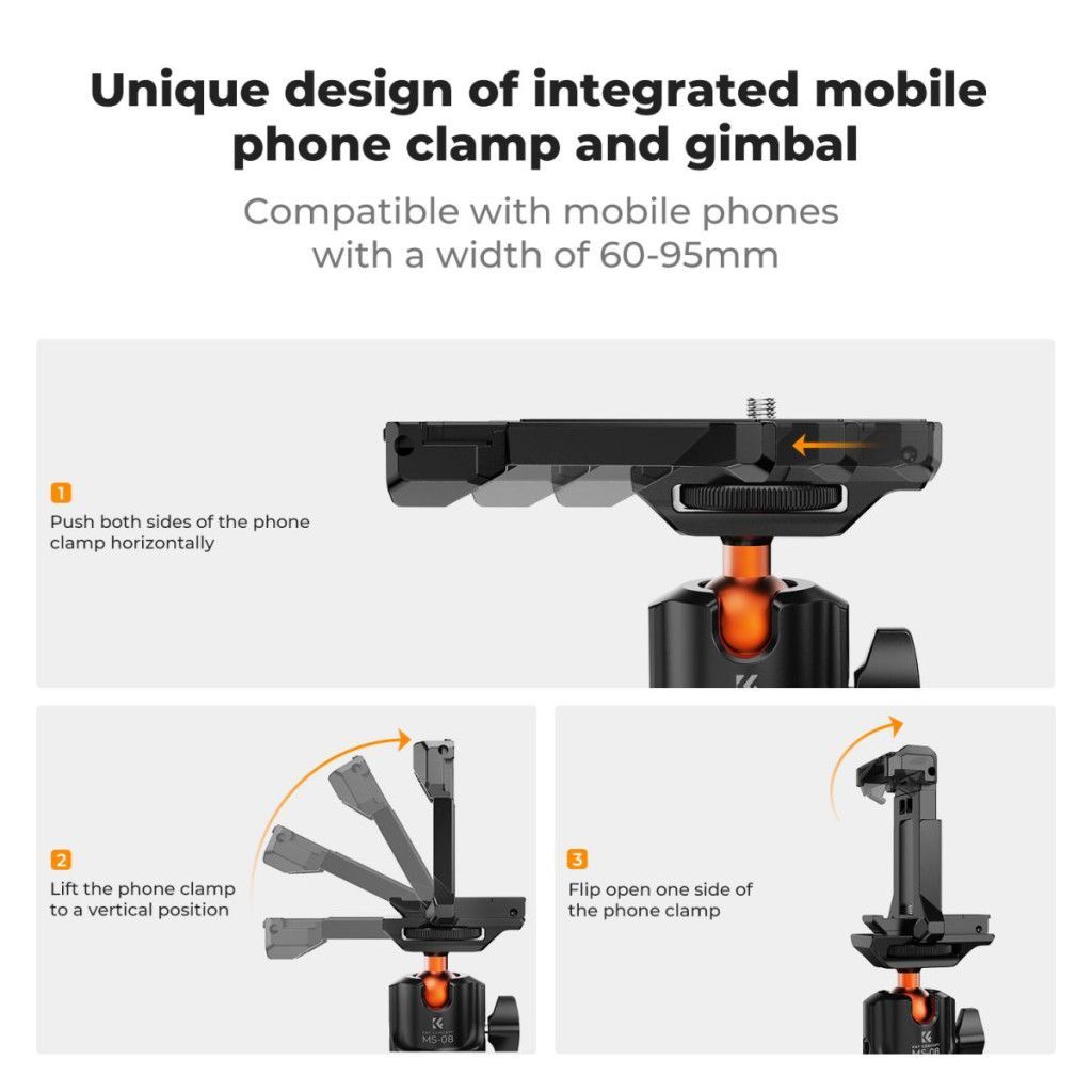 K&F Concept mágneses állvány, gömbfejjel, telefon és akció kamera adapterrel